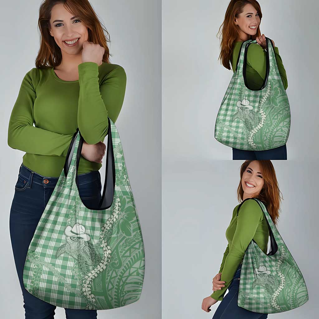 Green Hawaii Palaka Cowboy Turtle Grocery Bag Hawaiian Paniolo Puakenikeni Maile Lei DT05 - Polynesian Pride
