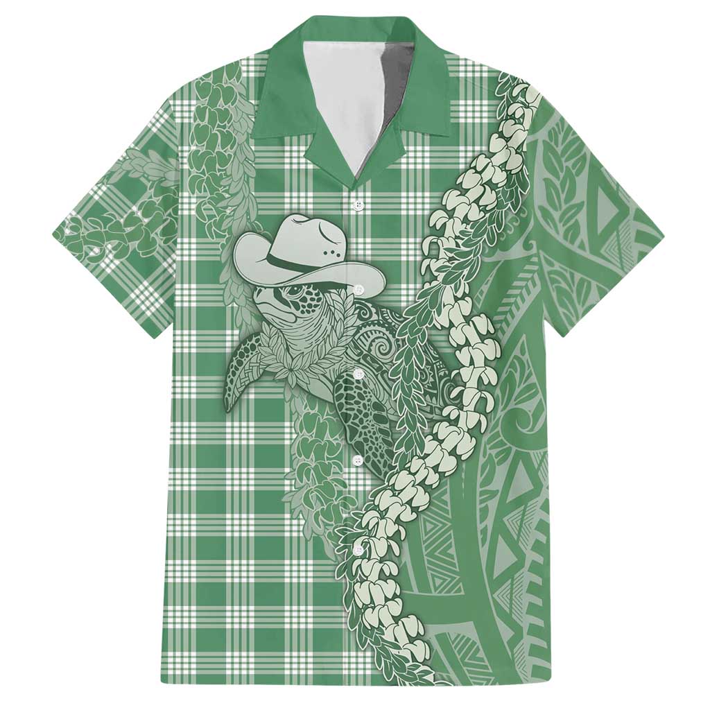 Green Hawaii Palaka Cowboy Turtle Hawaiian Shirt Hawaiian Paniolo Puakenikeni Maile Lei DT05 Green - Polynesian Pride