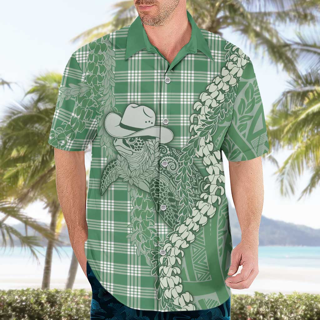 Green Hawaii Palaka Cowboy Turtle Hawaiian Shirt Hawaiian Paniolo Puakenikeni Maile Lei DT05 - Polynesian Pride