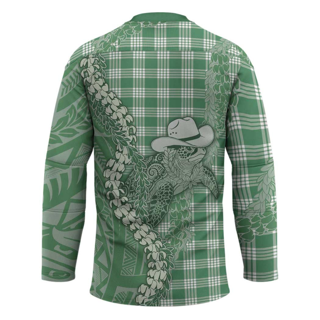 Green Hawaii Palaka Cowboy Turtle Hockey Jersey Hawaiian Paniolo Puakenikeni Maile Lei DT05 - Polynesian Pride