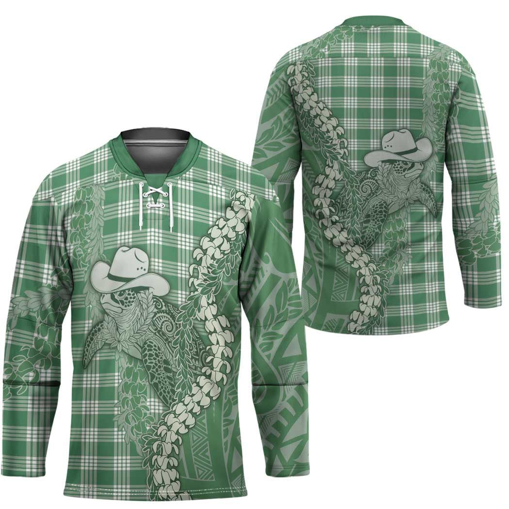 Green Hawaii Palaka Cowboy Turtle Hockey Jersey Hawaiian Paniolo Puakenikeni Maile Lei DT05 - Polynesian Pride