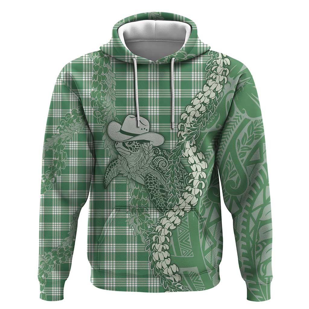 Green Hawaii Palaka Cowboy Turtle Hoodie Hawaiian Paniolo Puakenikeni Maile Lei DT05 Pullover Hoodie Green - Polynesian Pride