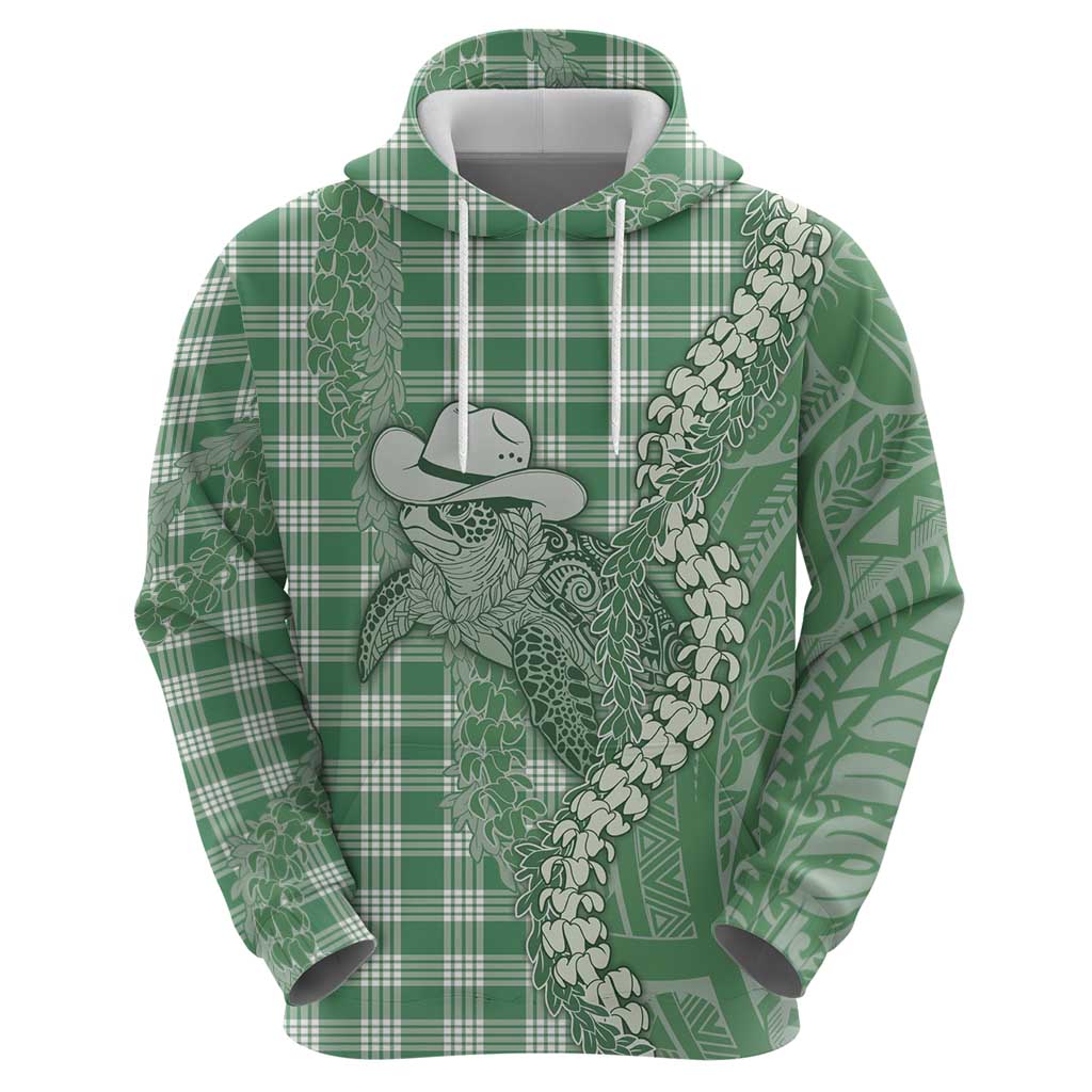 Green Hawaii Palaka Cowboy Turtle Hoodie Hawaiian Paniolo Puakenikeni Maile Lei DT05 - Polynesian Pride
