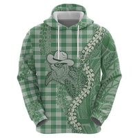 Green Hawaii Palaka Cowboy Turtle Hoodie Hawaiian Paniolo Puakenikeni Maile Lei DT05 - Polynesian Pride