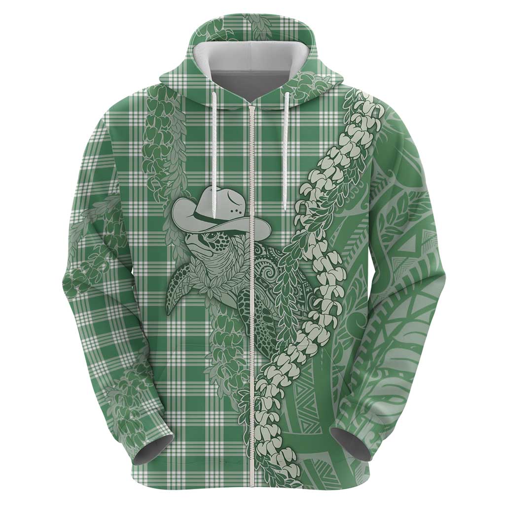 Green Hawaii Palaka Cowboy Turtle Hoodie Hawaiian Paniolo Puakenikeni Maile Lei DT05 - Polynesian Pride