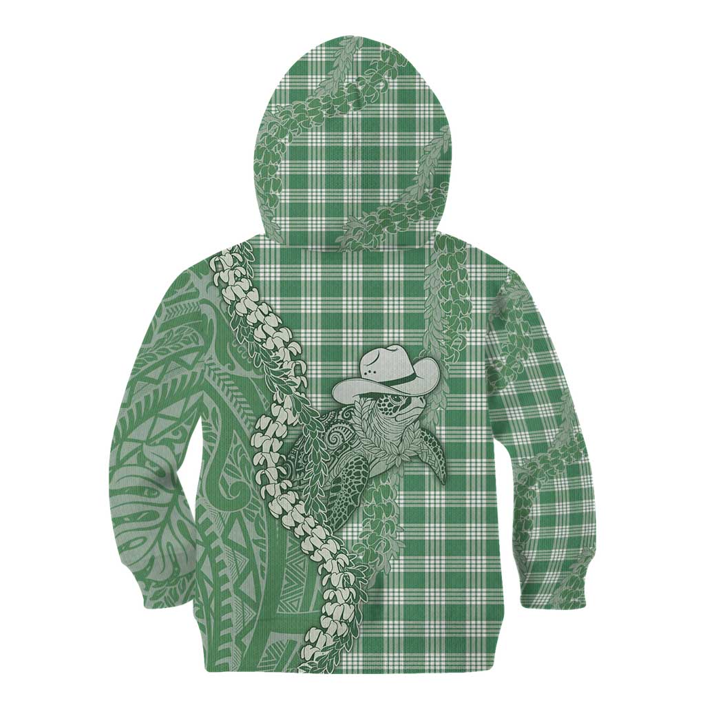 Green Hawaii Palaka Cowboy Turtle Kid Hoodie Hawaiian Paniolo Puakenikeni Maile Lei DT05 - Polynesian Pride