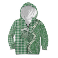 Green Hawaii Palaka Cowboy Turtle Kid Hoodie Hawaiian Paniolo Puakenikeni Maile Lei DT05 Zip Hoodie Green - Polynesian Pride