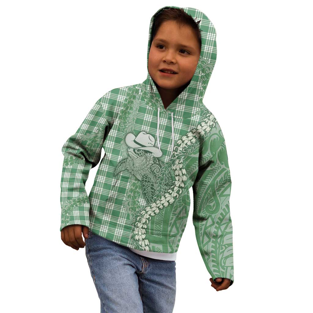Green Hawaii Palaka Cowboy Turtle Kid Hoodie Hawaiian Paniolo Puakenikeni Maile Lei DT05 - Polynesian Pride