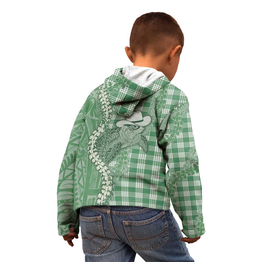 Green Hawaii Palaka Cowboy Turtle Kid Hoodie Hawaiian Paniolo Puakenikeni Maile Lei DT05 - Polynesian Pride