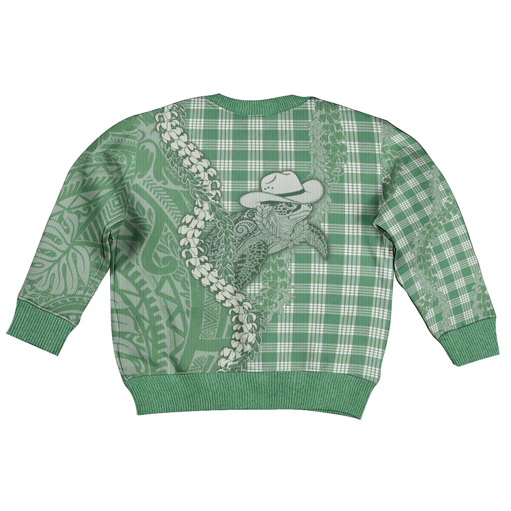 Green Hawaii Palaka Cowboy Turtle Kid Ugly Christmas Sweater Hawaiian Paniolo Puakenikeni Maile Lei DT05 - Polynesian Pride