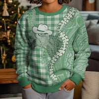 Green Hawaii Palaka Cowboy Turtle Kid Ugly Christmas Sweater Hawaiian Paniolo Puakenikeni Maile Lei DT05 - Polynesian Pride