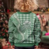 Green Hawaii Palaka Cowboy Turtle Kid Ugly Christmas Sweater Hawaiian Paniolo Puakenikeni Maile Lei DT05 - Polynesian Pride