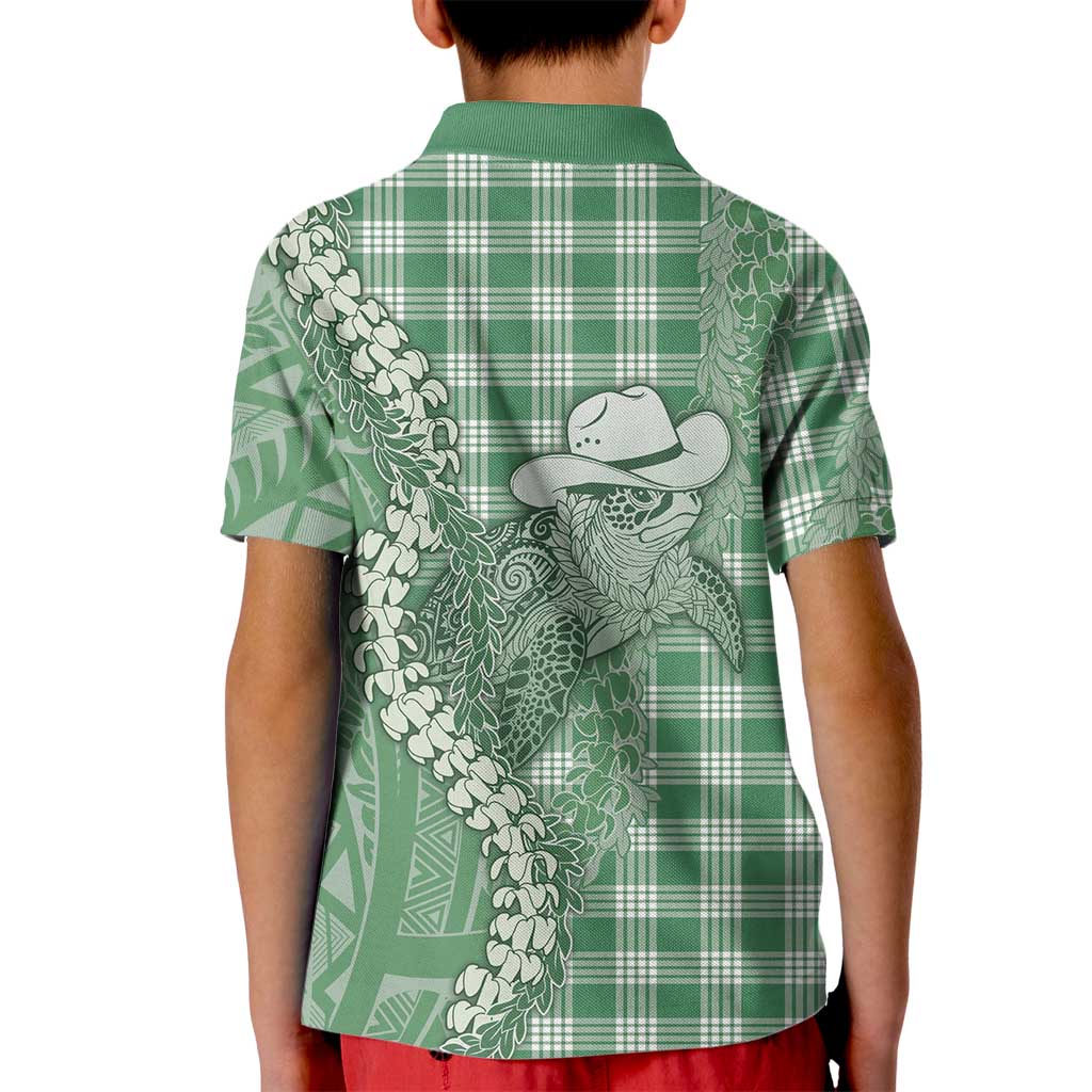 Green Hawaii Palaka Cowboy Turtle Kid Polo Shirt Hawaiian Paniolo Puakenikeni Maile Lei DT05 - Polynesian Pride