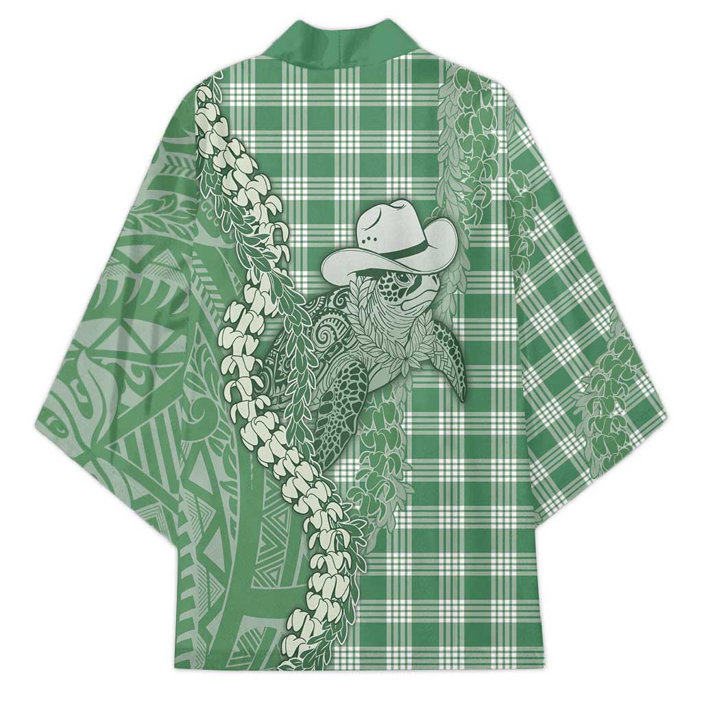Green Hawaii Palaka Cowboy Turtle Kimono Hawaiian Paniolo Puakenikeni Maile Lei DT05 - Polynesian Pride