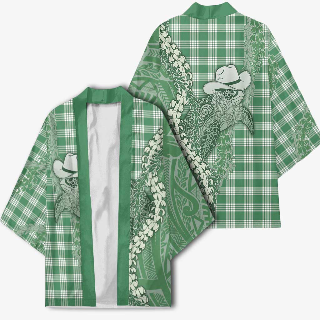 Green Hawaii Palaka Cowboy Turtle Kimono Hawaiian Paniolo Puakenikeni Maile Lei DT05 - Polynesian Pride