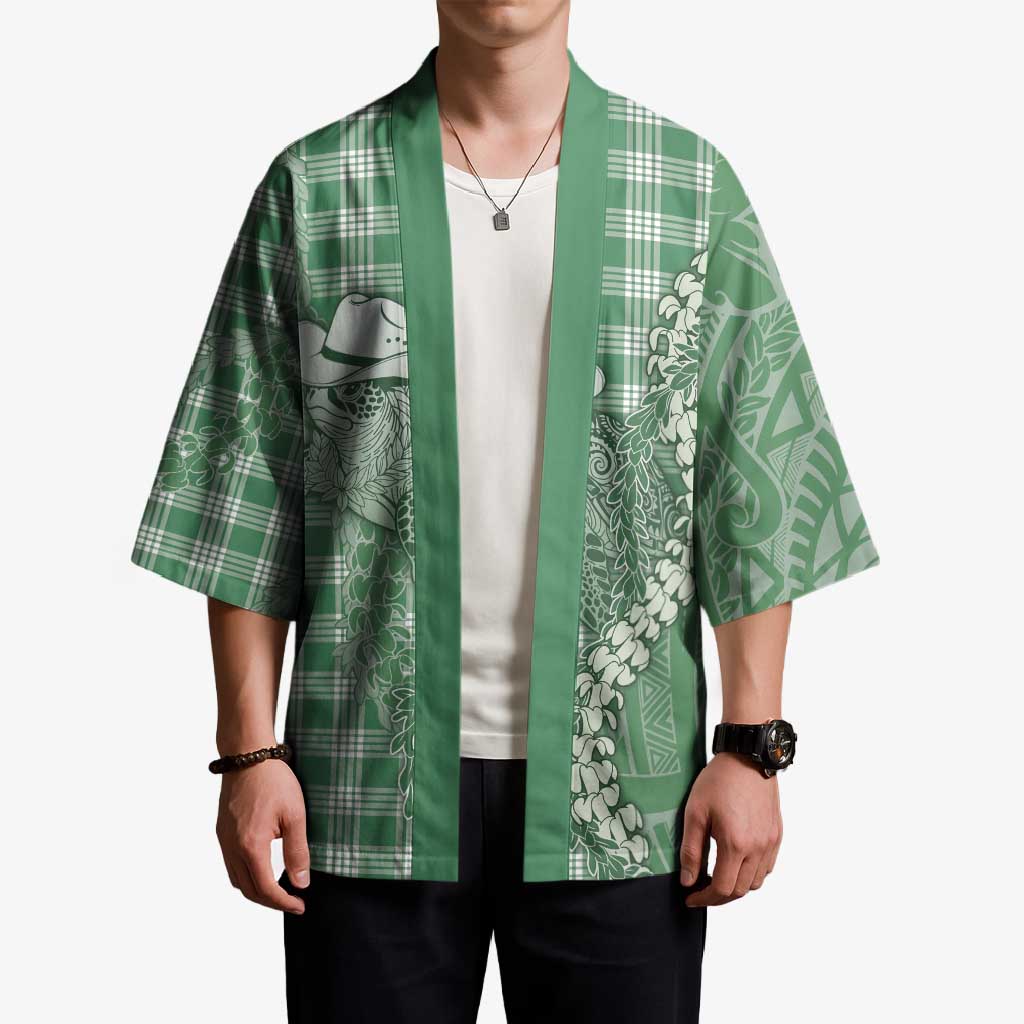 Green Hawaii Palaka Cowboy Turtle Kimono Hawaiian Paniolo Puakenikeni Maile Lei DT05 - Polynesian Pride