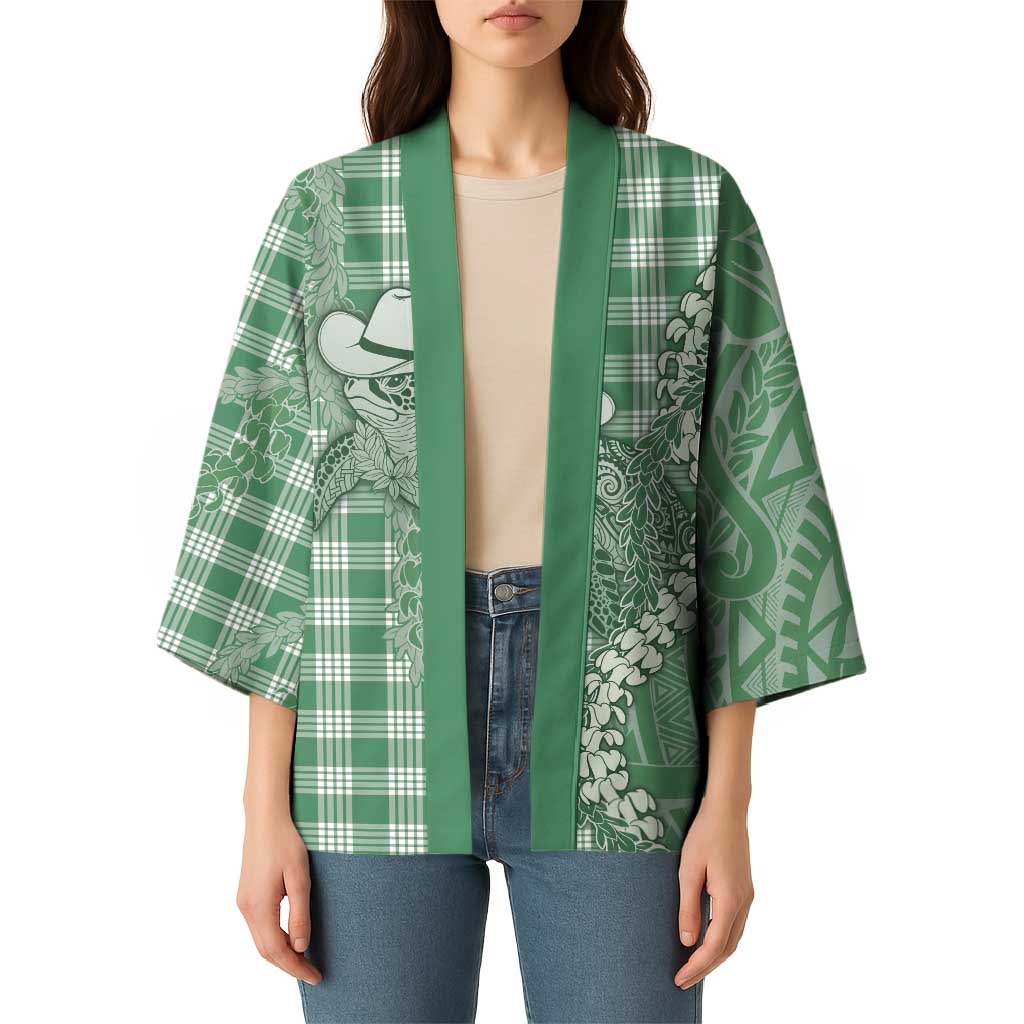 Green Hawaii Palaka Cowboy Turtle Kimono Hawaiian Paniolo Puakenikeni Maile Lei DT05 - Polynesian Pride