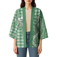 Green Hawaii Palaka Cowboy Turtle Kimono Hawaiian Paniolo Puakenikeni Maile Lei DT05 - Polynesian Pride