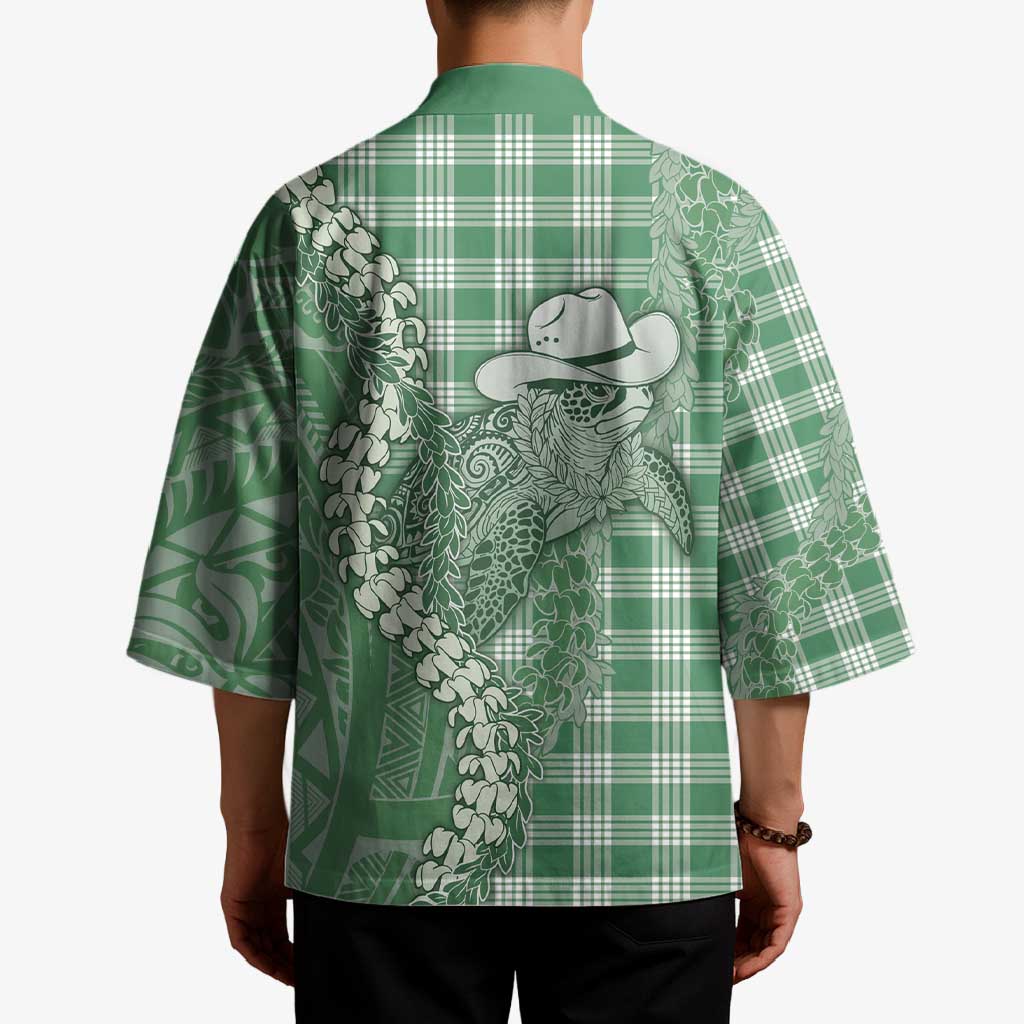 Green Hawaii Palaka Cowboy Turtle Kimono Hawaiian Paniolo Puakenikeni Maile Lei DT05 - Polynesian Pride