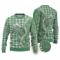 Green Hawaii Palaka Cowboy Turtle Ugly Christmas Sweater Hawaiian Paniolo Puakenikeni Maile Lei DT05 Green - Polynesian Pride