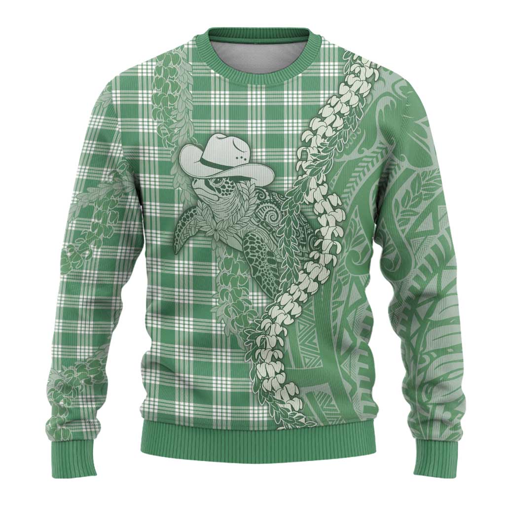 Green Hawaii Palaka Cowboy Turtle Ugly Christmas Sweater Hawaiian Paniolo Puakenikeni Maile Lei DT05 - Polynesian Pride