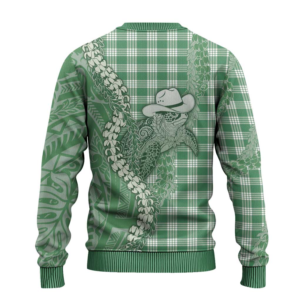 Green Hawaii Palaka Cowboy Turtle Ugly Christmas Sweater Hawaiian Paniolo Puakenikeni Maile Lei DT05 - Polynesian Pride