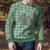 Green Hawaii Palaka Cowboy Turtle Ugly Christmas Sweater Hawaiian Paniolo Puakenikeni Maile Lei DT05 - Polynesian Pride