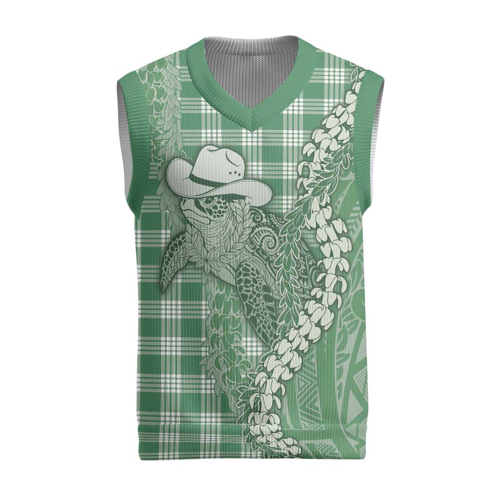 Green Hawaii Palaka Cowboy Turtle Christmas Knitted V-Neck Vest Hawaiian Paniolo Puakenikeni Maile Lei DT05 Green - Polynesian Pride