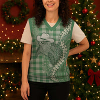 Green Hawaii Palaka Cowboy Turtle Christmas Knitted V-Neck Vest Hawaiian Paniolo Puakenikeni Maile Lei DT05 - Polynesian Pride