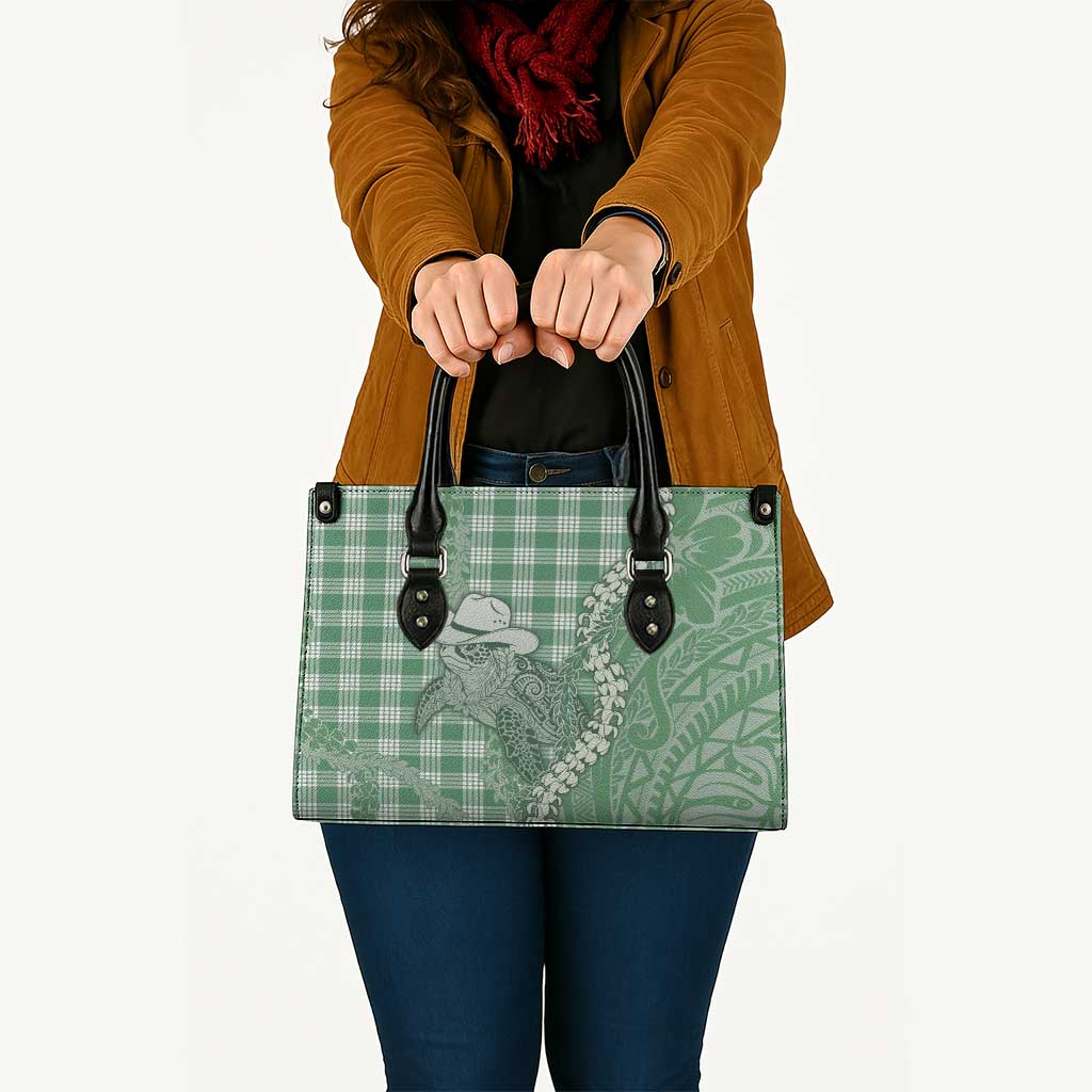 Green Hawaii Palaka Cowboy Turtle Leather Bag Hawaiian Paniolo Puakenikeni Maile Lei DT05 - Polynesian Pride