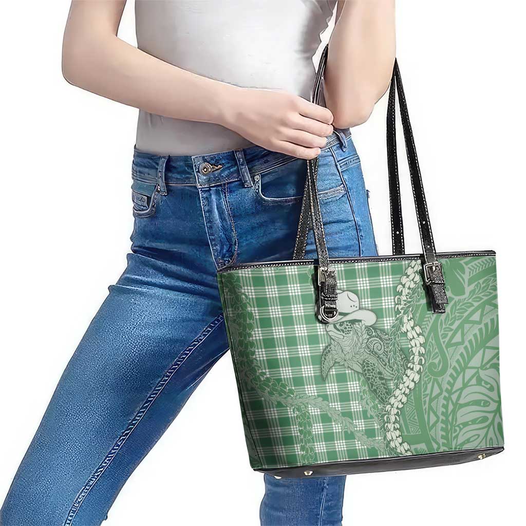 Green Hawaii Palaka Cowboy Turtle Leather Tote Bag Hawaiian Paniolo Puakenikeni Maile Lei DT05 - Polynesian Pride