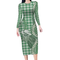 Green Hawaii Palaka Cowboy Turtle Long Sleeve Bodycon Dress Hawaiian Paniolo Puakenikeni Maile Lei DT05 Long Dress Green - Polynesian Pride