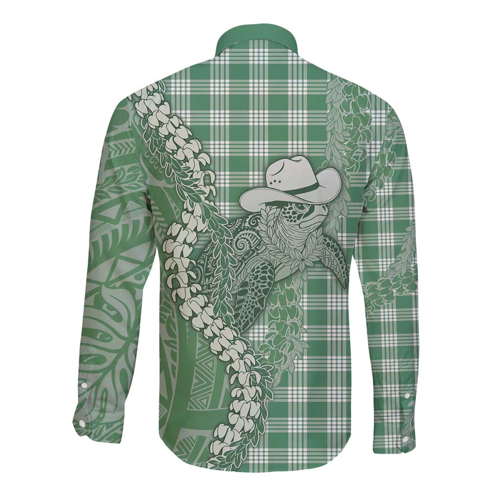 Green Hawaii Palaka Cowboy Turtle Long Sleeve Button Shirt Hawaiian Paniolo Puakenikeni Maile Lei DT05 - Polynesian Pride