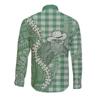 Green Hawaii Palaka Cowboy Turtle Long Sleeve Button Shirt Hawaiian Paniolo Puakenikeni Maile Lei DT05 - Polynesian Pride