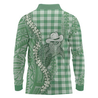 Green Hawaii Palaka Cowboy Turtle Long Sleeve Polo Shirt Hawaiian Paniolo Puakenikeni Maile Lei DT05 - Polynesian Pride