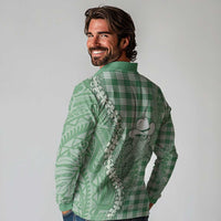 Green Hawaii Palaka Cowboy Turtle Long Sleeve Polo Shirt Hawaiian Paniolo Puakenikeni Maile Lei DT05 - Polynesian Pride