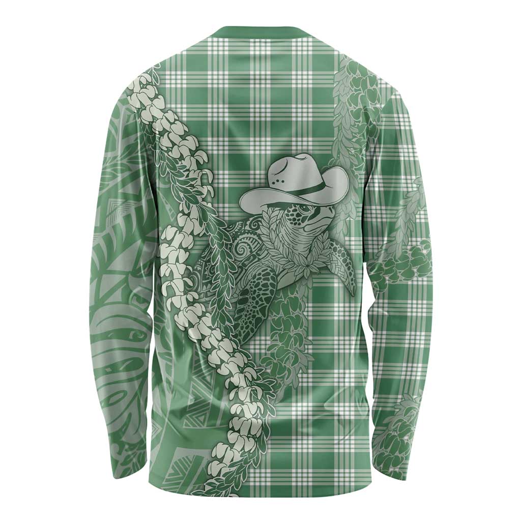 Green Hawaii Palaka Cowboy Turtle Long Sleeve Shirt Hawaiian Paniolo Puakenikeni Maile Lei DT05 - Polynesian Pride