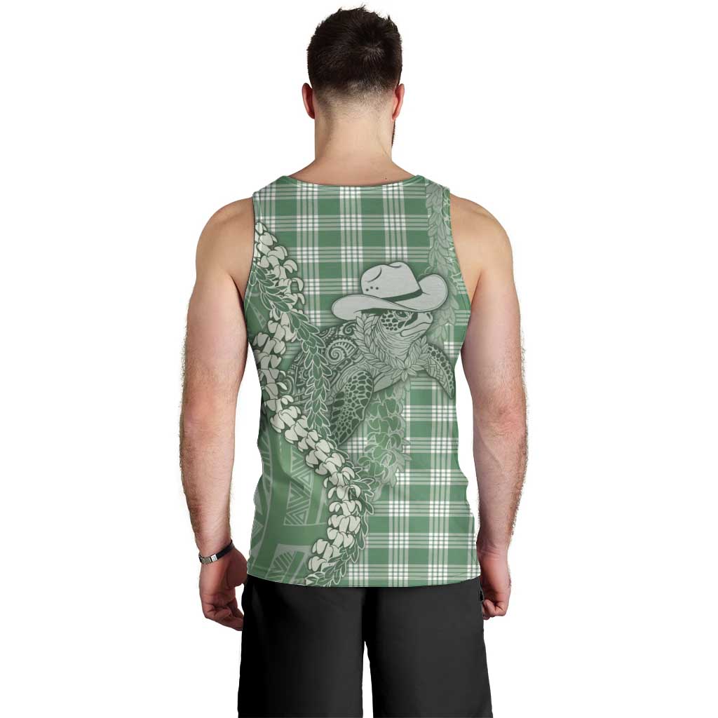 Green Hawaii Palaka Cowboy Turtle Men Tank Top Hawaiian Paniolo Puakenikeni Maile Lei DT05 - Polynesian Pride