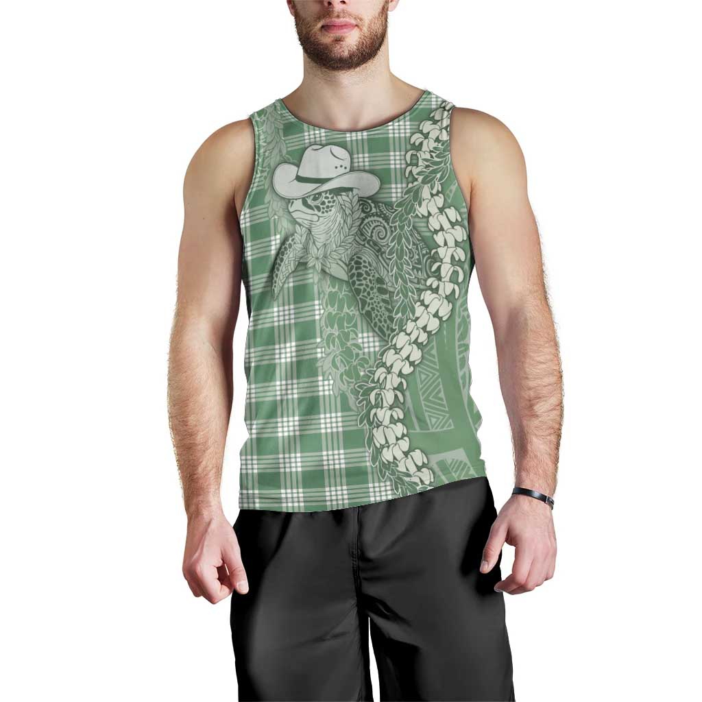 Green Hawaii Palaka Cowboy Turtle Men Tank Top Hawaiian Paniolo Puakenikeni Maile Lei DT05 - Polynesian Pride