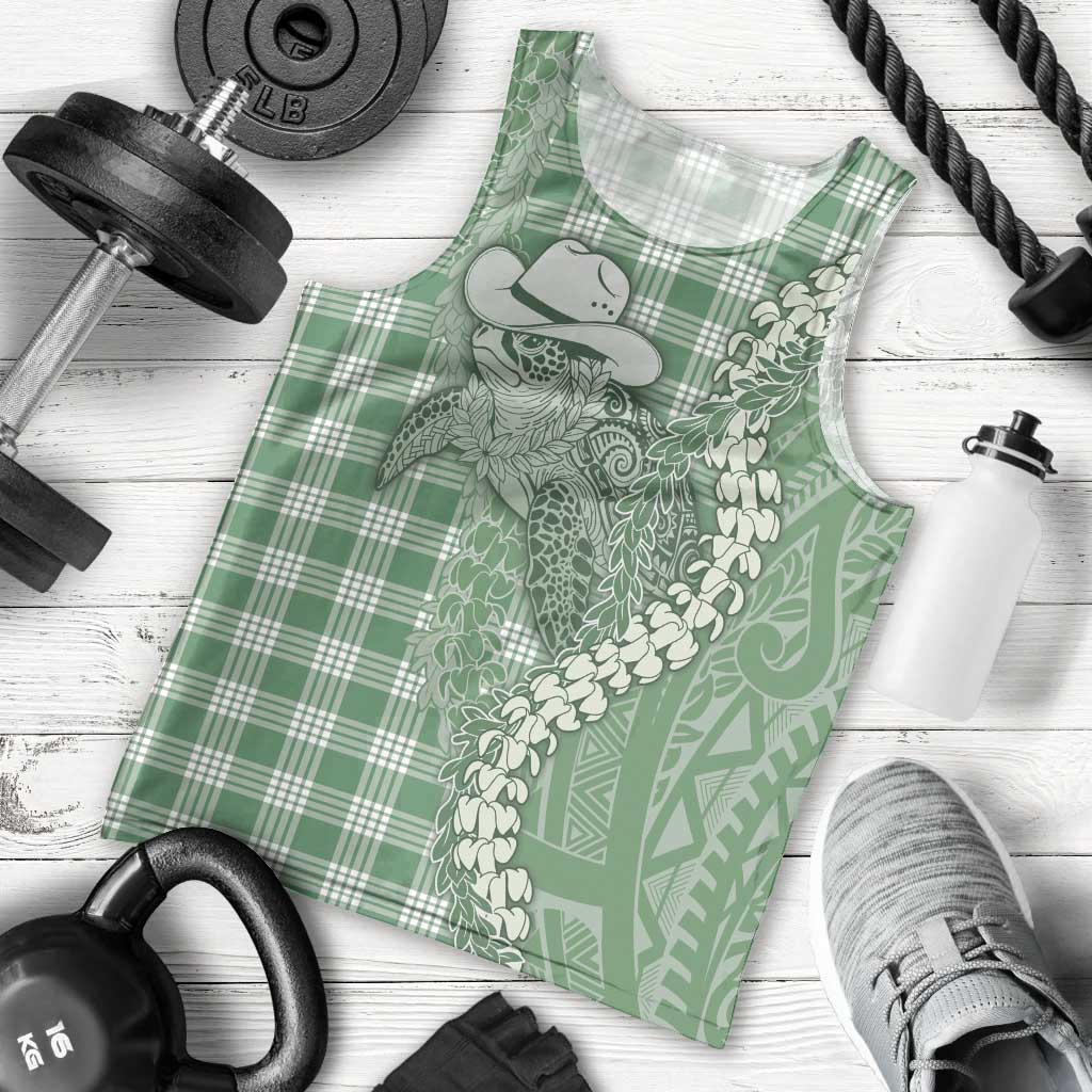Green Hawaii Palaka Cowboy Turtle Men Tank Top Hawaiian Paniolo Puakenikeni Maile Lei DT05 - Polynesian Pride