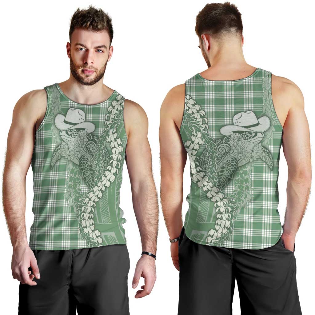 Green Hawaii Palaka Cowboy Turtle Men Tank Top Hawaiian Paniolo Puakenikeni Maile Lei DT05 - Polynesian Pride