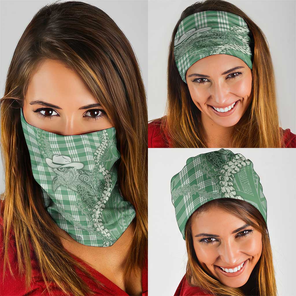 Green Hawaii Palaka Cowboy Turtle Neck Gaiter Hawaiian Paniolo Puakenikeni Maile Lei DT05 - Polynesian Pride