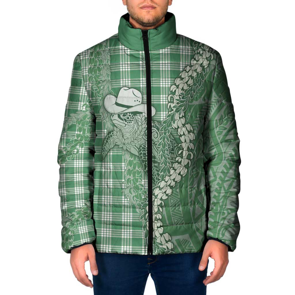 Green Hawaii Palaka Cowboy Turtle Padded Jacket Hawaiian Paniolo Puakenikeni Maile Lei DT05 Men Green - Polynesian Pride