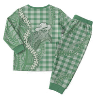 Green Hawaii Palaka Cowboy Turtle Christmas Pajama Set Hawaiian Paniolo Puakenikeni Maile Lei DT05 - Polynesian Pride