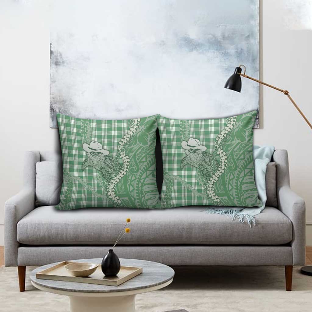 Green Hawaii Palaka Cowboy Turtle Pillow Cover Hawaiian Paniolo Puakenikeni Maile Lei DT05 - Polynesian Pride