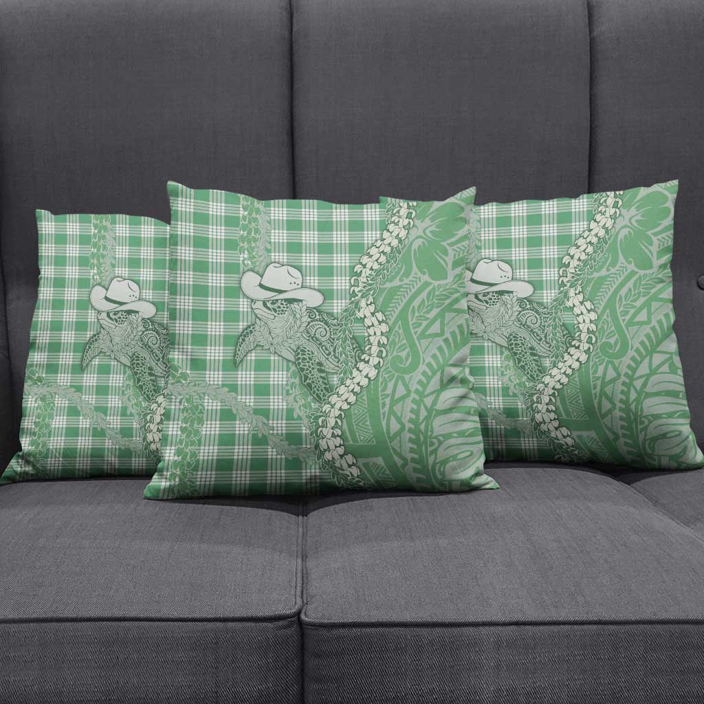 Green Hawaii Palaka Cowboy Turtle Pillow Cover Hawaiian Paniolo Puakenikeni Maile Lei DT05 - Polynesian Pride