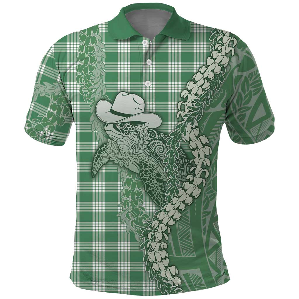 Green Hawaii Palaka Cowboy Turtle Polo Shirt Hawaiian Paniolo Puakenikeni Maile Lei DT05 Green - Polynesian Pride