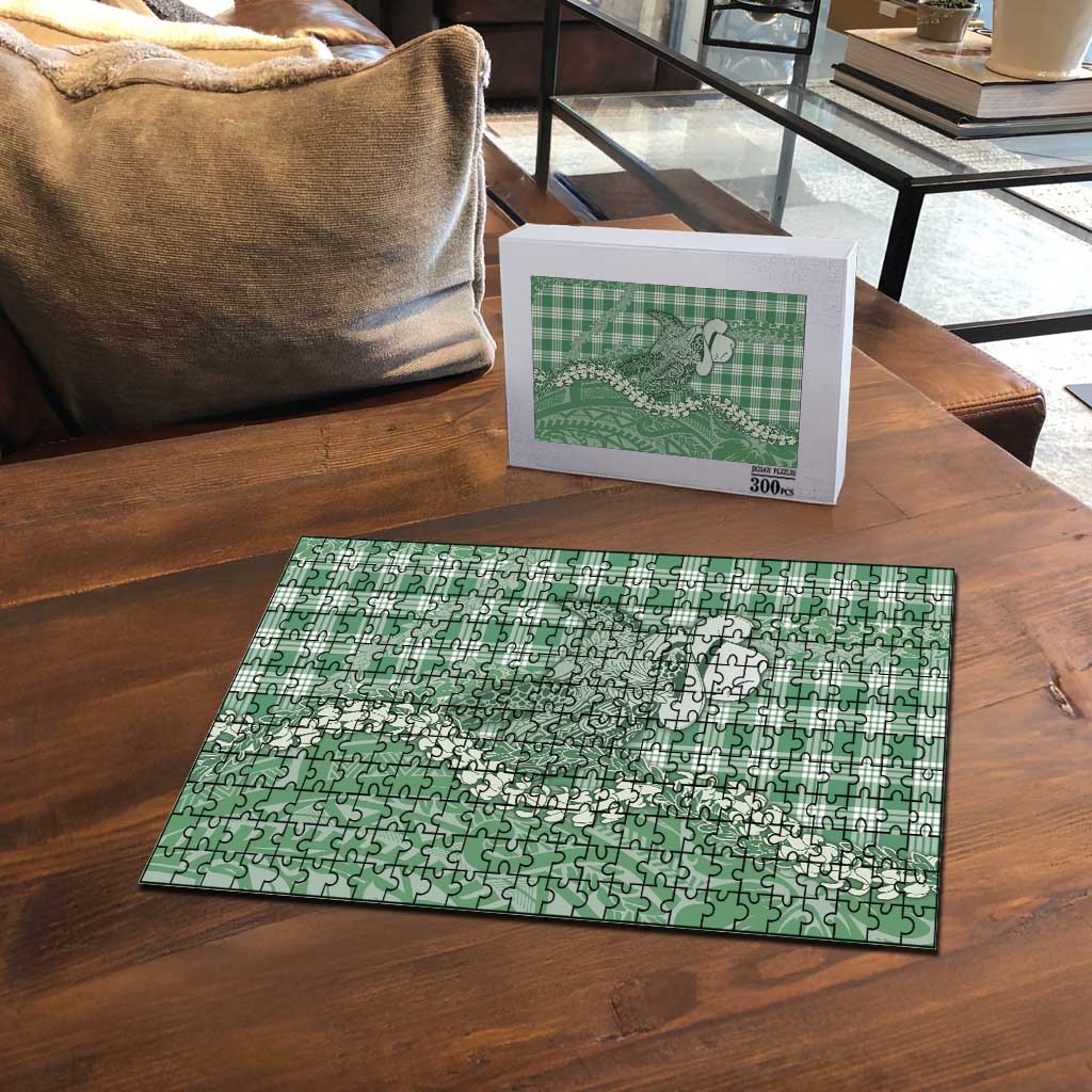 Green Hawaii Palaka Cowboy Turtle Puzzle Hawaiian Paniolo Puakenikeni Maile Lei - Polynesian Pride