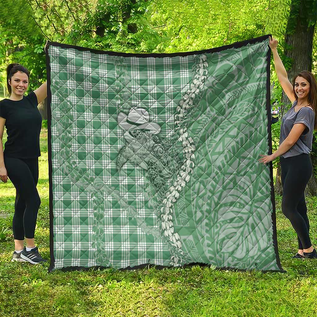 Green Hawaii Palaka Cowboy Turtle Quilt Hawaiian Paniolo Puakenikeni Maile Lei DT05 - Polynesian Pride