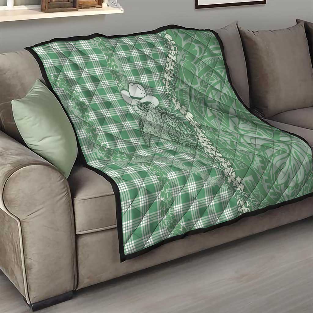 Green Hawaii Palaka Cowboy Turtle Quilt Hawaiian Paniolo Puakenikeni Maile Lei DT05 - Polynesian Pride